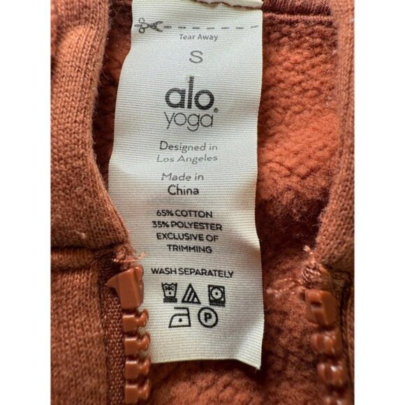 Alo Yoga Everyday Womens Small Full Zip Hoodie Rust Sweatshirt Drawstrings - Picture 3 of 9